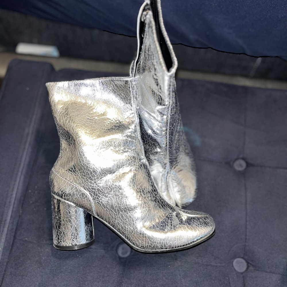 Silver Heeled Boots with Chunky Block Heel